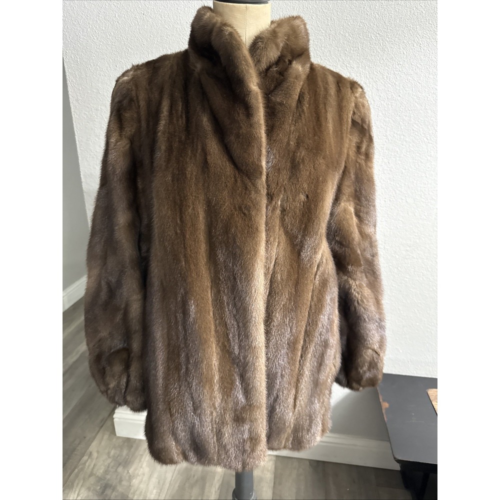 Vintage Bullocks Wilshire Mink Fur Coat Demi-Buff Lunaraine Brown Front Hook